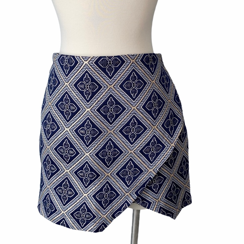 Anthropologie Maude Diamond Pattern Tapestry Faux Wrap Asymmetrical Skirt - NWOT